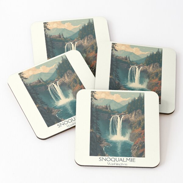 Item preview, Snoqualmie Falls Washington Vintage Travel Poster | PNW Waterfall Art designed and sold by TuncGK.
