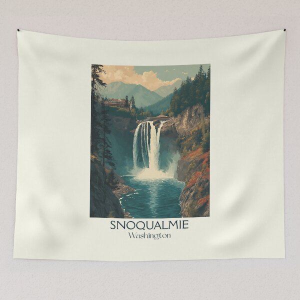 Item preview, Snoqualmie Falls Washington Vintage Travel Poster | PNW Waterfall Art designed and sold by TuncGK.