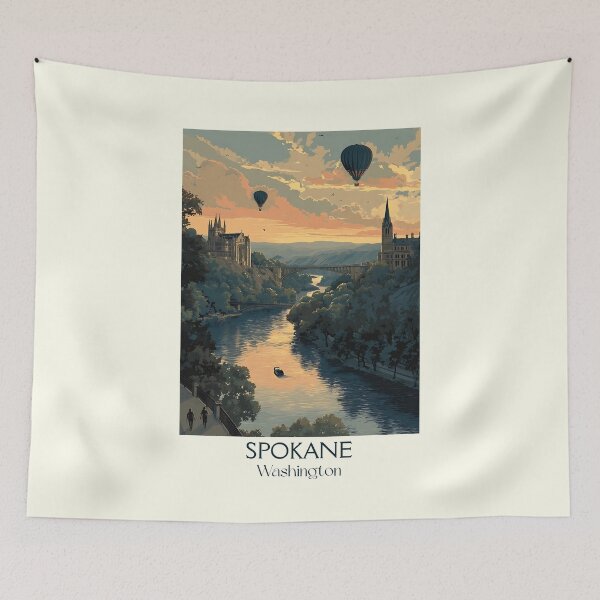 Item preview, Spokane Washington Vintage Travel Poster | Riverfront Park Art designed and sold by TuncGK.