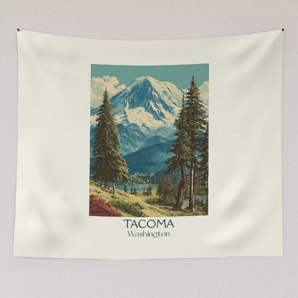 Item preview, Tacoma Washington Vintage Travel Poster | Mount Rainier View Art designed and sold by TuncGK.