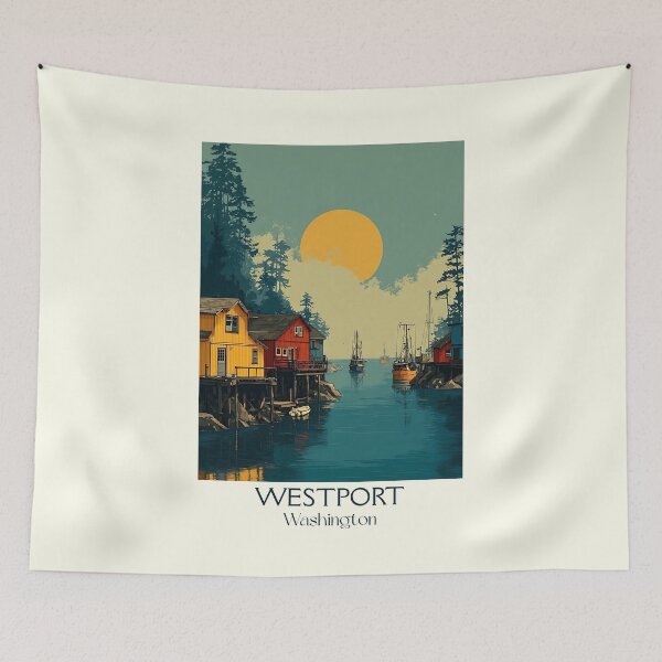 Item preview, Westport Washington Vintage Travel Poster | Coastal Harbor Art designed and sold by TuncGK.
