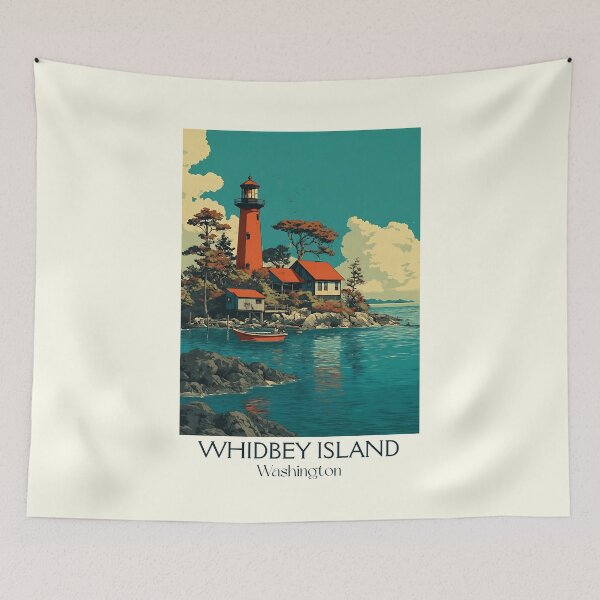 Item preview, Whidbey Island Washington Vintage Travel Poster | Lighthouse Art designed and sold by TuncGK.