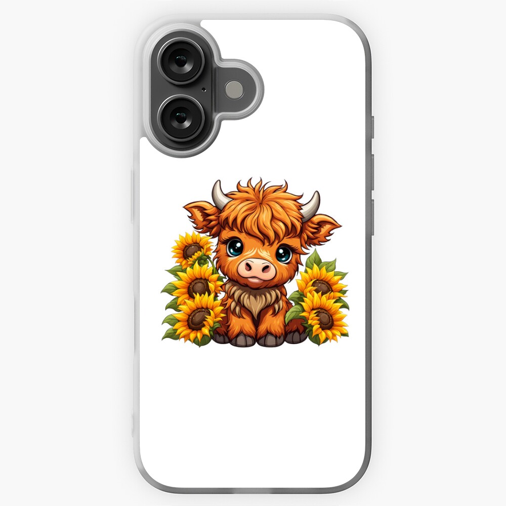 Cute Highland Cow with Sunflowers Art Board Print