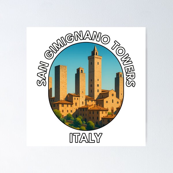 Item preview, San Gimignano Towers Tuscany Italy – Medieval Town Illustration designed and sold by inkNext.