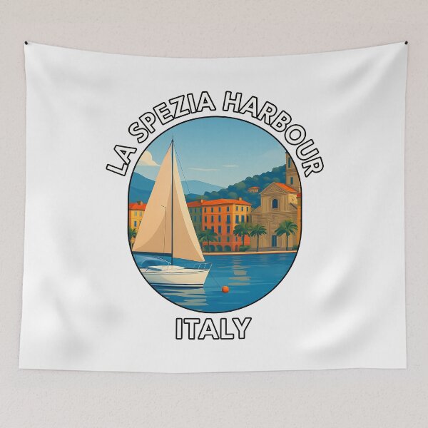 Item preview, La Spezia Harbour Italy – Italian Riviera Coastal Town Illustration designed and sold by inkNext.