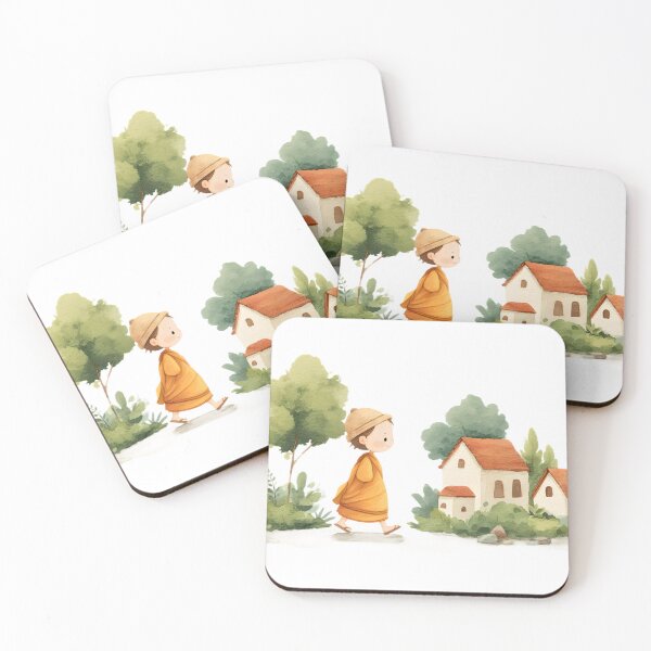 Item preview, Cute Monk Walking – Watercolor Mindfulness Cartoon Sticker designed and sold by K@raksnalee.