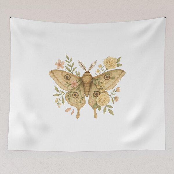 Item preview, Vintage Floral Moth – Golden Wings with Roses and Blossoms designed and sold by Zee's Whimsical Wonders.