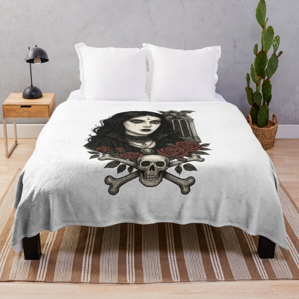 Item preview, Gothic Girl with Roses & Skull Crossbones – Dark Gothic Art & Alternative Tattoo Design designed and sold by Fleetwood1994.