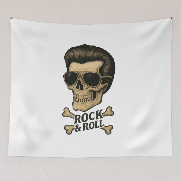 Item preview, Rock & Roll Skull with Crossbones – Vintage Rockabilly Punk Skull Illustration designed and sold by Fleetwood1994.