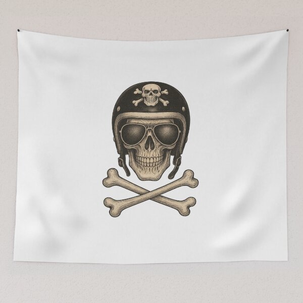 Item preview, Biker Skull with Helmet & Crossbones – Rebel Rider Gothic Motorcycle Skull Art designed and sold by Fleetwood1994.