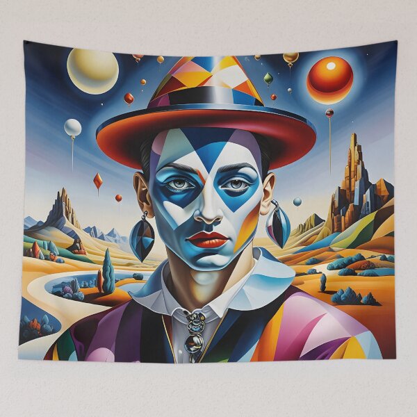 Item preview, The Geometric Wanderer – Psychedelic Neo-Cubism Portrait in Surreal Landscape designed and sold by artmanikin.