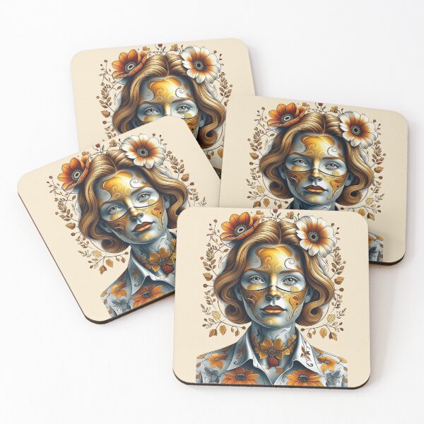 Item preview, Autumn Elegance – Golden Floral Portrait, Fall Art Print, Woman Illustration designed and sold by Mintiko2.