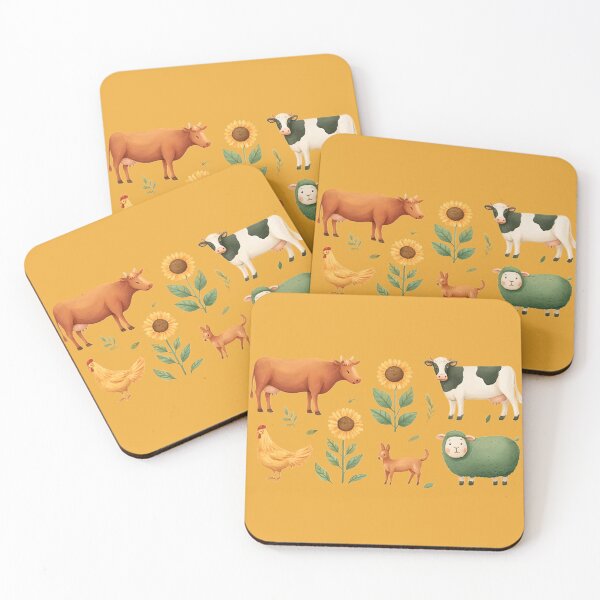 Item preview, Cute Watercolor Farm Animals and Sunflowers – Rustic Country Cottagecore Art designed and sold by K@Whimsical cottagecore.