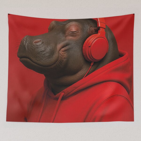Item preview, funny hippo listening to music with headphones designed and sold by Mauswohn.