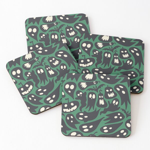 Item preview, spooky halloween ghosts and pumpkins - green designed and sold by space-kitten.
