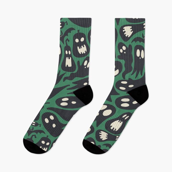 Item preview, spooky halloween ghosts and pumpkins - green designed and sold by space-kitten.