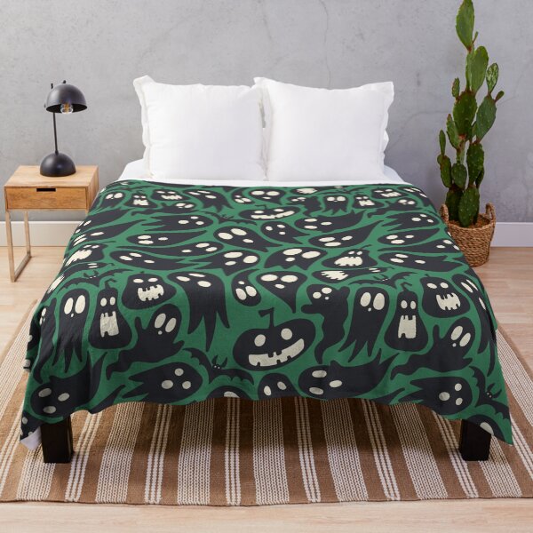 Item preview, spooky halloween ghosts and pumpkins - green designed and sold by space-kitten.