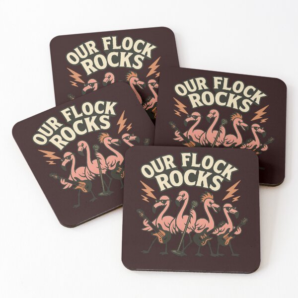 Item preview, Our Flock Rocks – Flamingo Rock Band Cartoon Design designed and sold by FrameFlow.