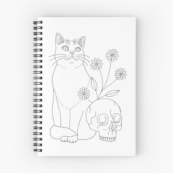 Item preview, Linework Spooky Cat with Skull and Flowers designed and sold by Laurzy Creative.
