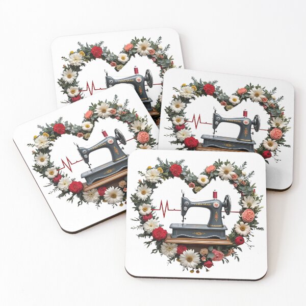Item preview, Vintage Sewing Machine Floral Heartbeat Art designed and sold by TMS-Studio.
