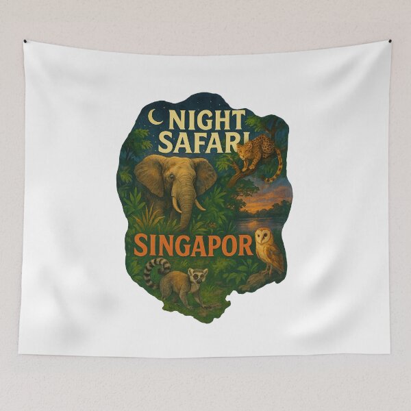 Artikelvorschau, Nachtsafari Singapur – Elefanten und Lemuren in der tropischen Dämmerung entworfen und verkauft von Aryabek.