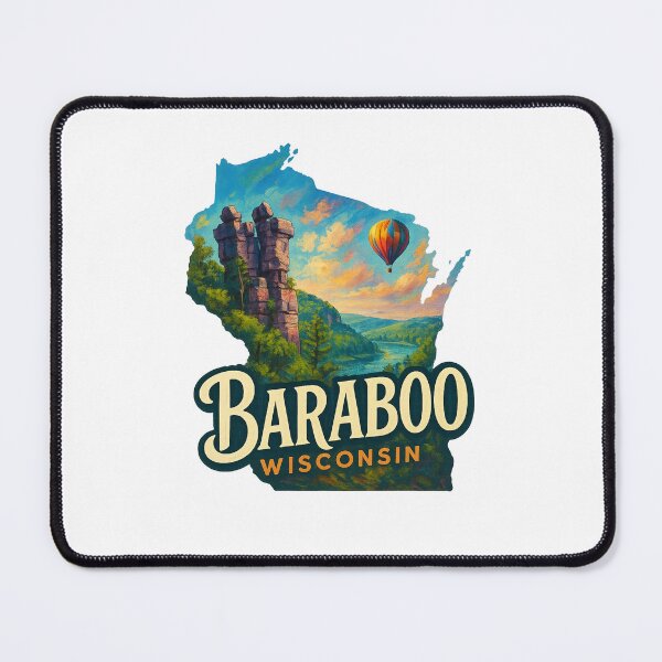 Item preview, Baraboo Wisconsin – Balanced Rock and Hot Air Balloon View designed and sold by Aryabek.