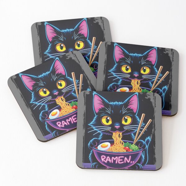 Item preview, Black cat eating Japanese ramen designed and sold by STDesign⭐⭐⭐⭐⭐.