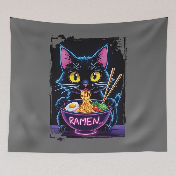 Item preview, Black cat eating Japanese ramen designed and sold by STDesign⭐⭐⭐⭐⭐.