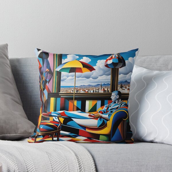 Item preview, Cubist Daydream – Psychedelic Harlequin Interior with Cityscape View designed and sold by artmanikin.