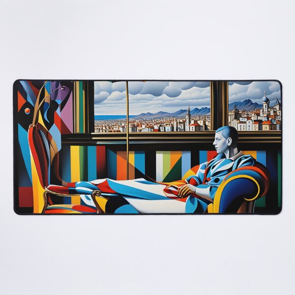 Item preview, Cubist Daydream – Psychedelic Harlequin Interior with Cityscape View designed and sold by artmanikin.