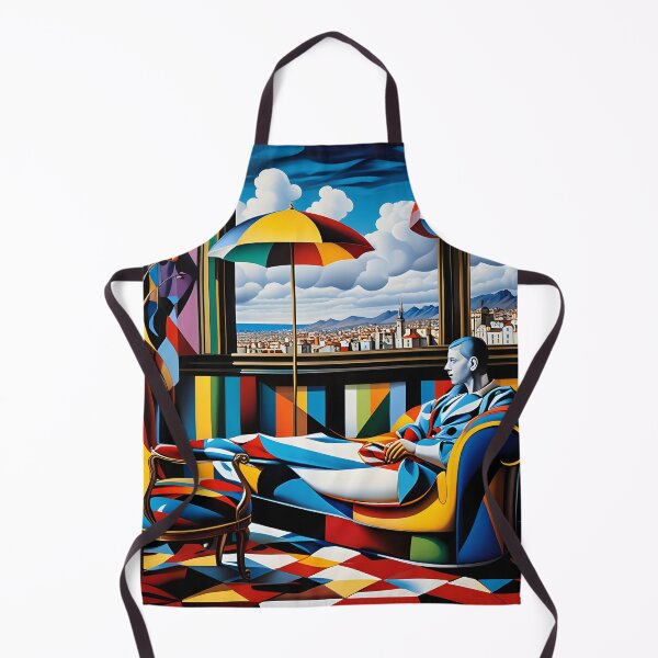 Item preview, Cubist Daydream – Psychedelic Harlequin Interior with Cityscape View designed and sold by artmanikin.