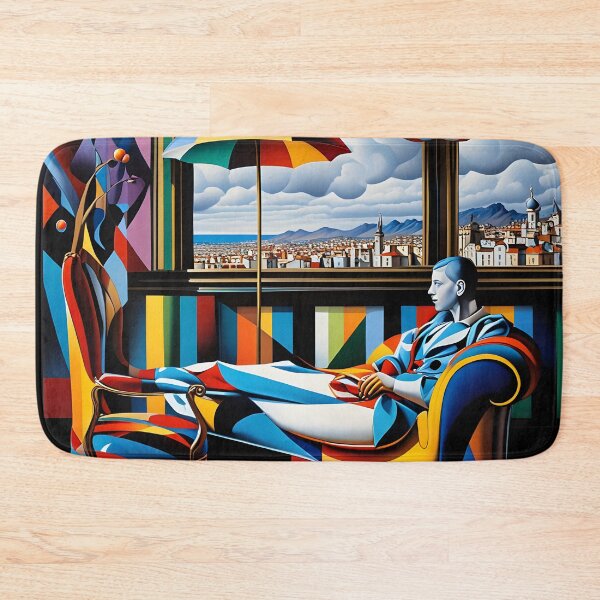 Item preview, Cubist Daydream – Psychedelic Harlequin Interior with Cityscape View designed and sold by artmanikin.