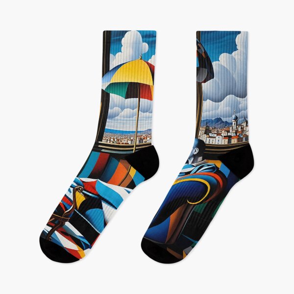 Item preview, Cubist Daydream – Psychedelic Harlequin Interior with Cityscape View designed and sold by artmanikin.