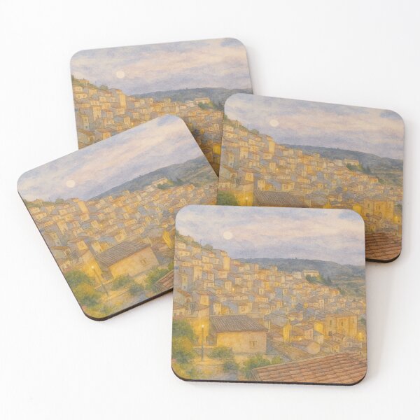 Item preview, Mediterannean Village at Dusk - Leonforte Sicily designed and sold by LilacMacri.