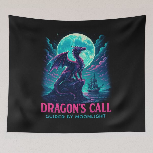 Item preview, Dragon’s Call – Neon Retro Fantasy Moonlight Shirt designed and sold by OxiSkor.