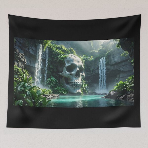 Item preview, Mystic Jungle Waterfalls Framing a Giant Skull Monument designed and sold by sneidere9dace.