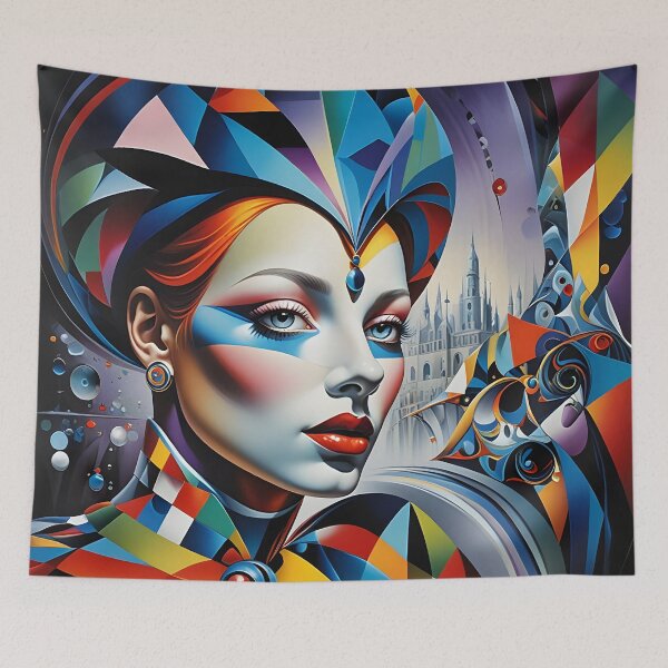 Item preview, The Cubist Empress – Psychedelic Neo-Cubism Portrait with Geometric Crown designed and sold by artmanikin.