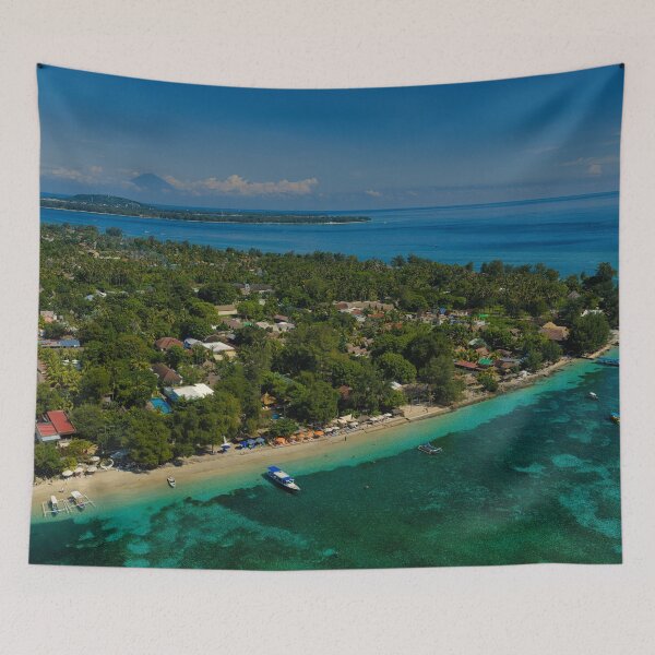Item preview, Turtle Point Gili Air with Gili Meno and Bali Volcano in Distance designed and sold by mattryanphoto.