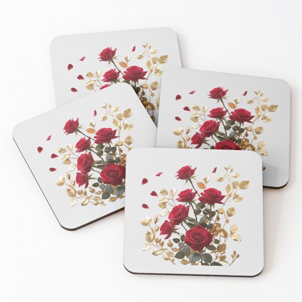 Item preview, Elegant Red Roses with Golden Leaves designed and sold by PrintBreeze.