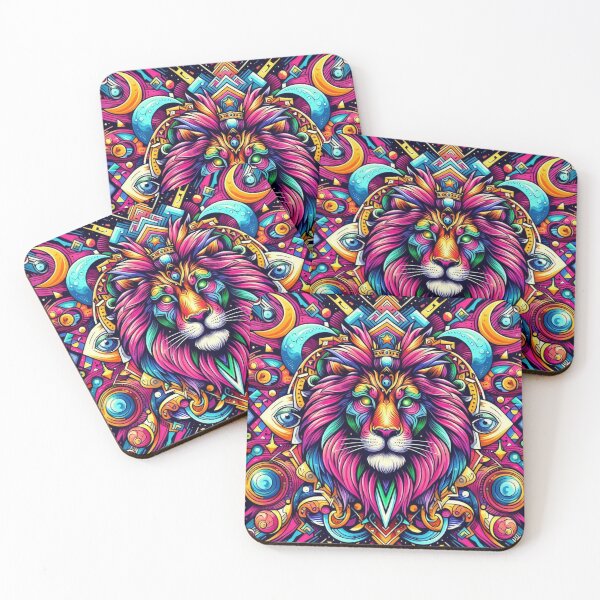Item preview, colorful geometric decorative mystic lion desighn designed and sold by Dogandesighn.