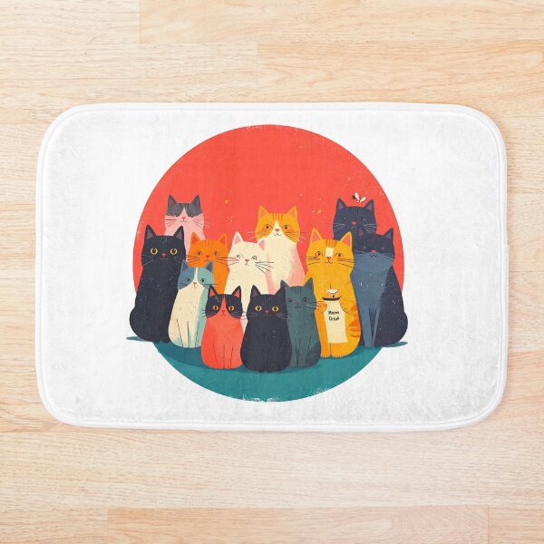 Artikelvorschau, Bunte Katzenfamilie Wandkunst Illustration entworfen und verkauft von PixeloraStudio.