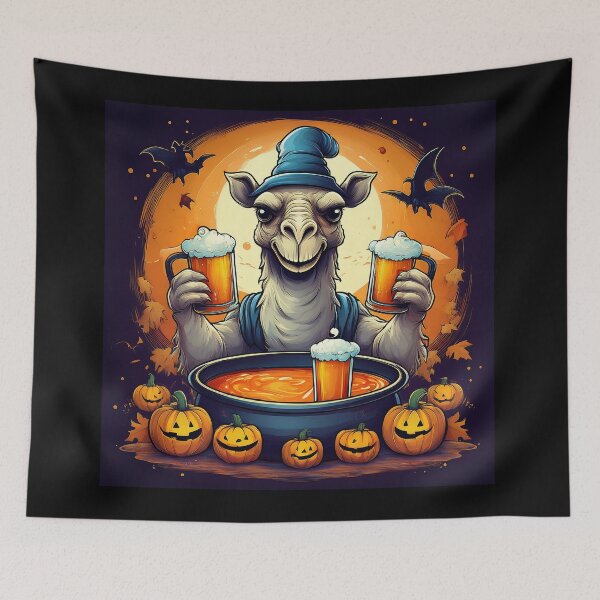 Item preview, Cool Camel's Brew for Halloween Trick-or-Treat: A vibrant and spooky design with a camel, pumpkins, bats and black cats  designed and sold by Grang Art Artistic Designs.