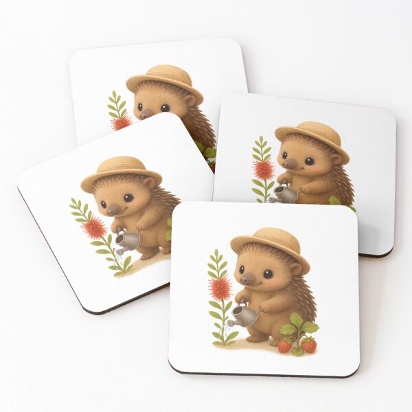Item preview, Cute Echidna Watering Plants - Cute Australian Cottagecore Art designed and sold by Moons Studio.