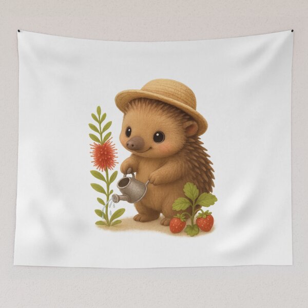 Item preview, Cute Echidna Watering Plants - Cute Australian Cottagecore Art designed and sold by Moons Studio.
