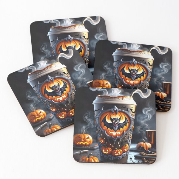 Item preview, Vampire Bat Latte — Spooky Halloween Coffee Cup with Pumpkins & Bats designed and sold by CamillaCreation.