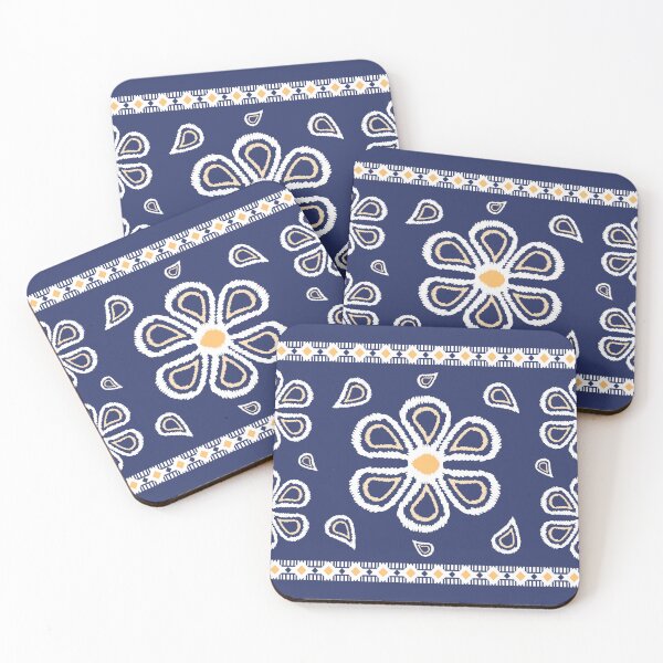 Item preview, Forest Ethnic Flowers Needlecraft Illustration on Navy Blue Background  designed and sold by Chercheryellow.