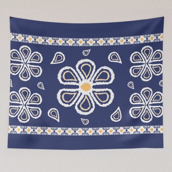 Item preview, Forest Ethnic Flowers Needlecraft Illustration on Navy Blue Background  designed and sold by Chercheryellow.