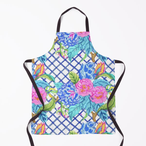 Item preview, Flores y hojas de tabaco preppy, Grandmillennial, sobre un enrejado chinoiserie azul y blanco designed and sold by SophieClimaArt.