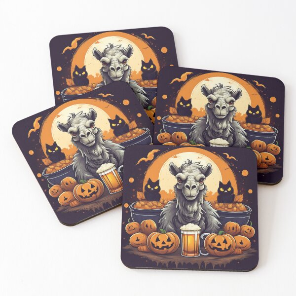 Artikelvorschau, Spooky Brew Halloween Trick-or-Treat: Ein lebendiges und gruseliges Design mit einem Kamel, Kürbissen, Fledermäusen und schwarzen Katzen entworfen und verkauft von Camel & Quirk.