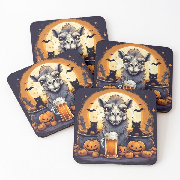 Artikelvorschau, Camel's Curse Halloween Trick-or-Treat: Ein lebendiges und gruseliges Design mit einem Kamel, Kürbissen, Fledermäusen und schwarzen Katzen entworfen und verkauft von Camel & Quirk.